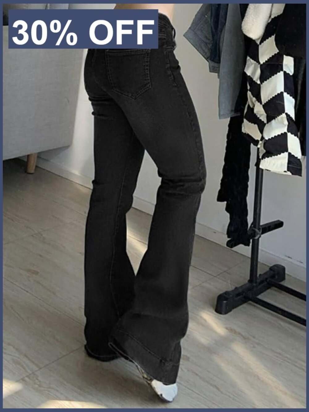 Women Bell Bottom Jeans Stretchy Flare Mid Rise Embroidery Vintage Denim 90s Y2k - Picture 3 of 7